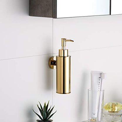 BGL Soap Dispenser Stainless Steel 304 Gold Wall Mount Liquid and Soap Dispenser Round for Kitchen and Bathroom - color: Gold