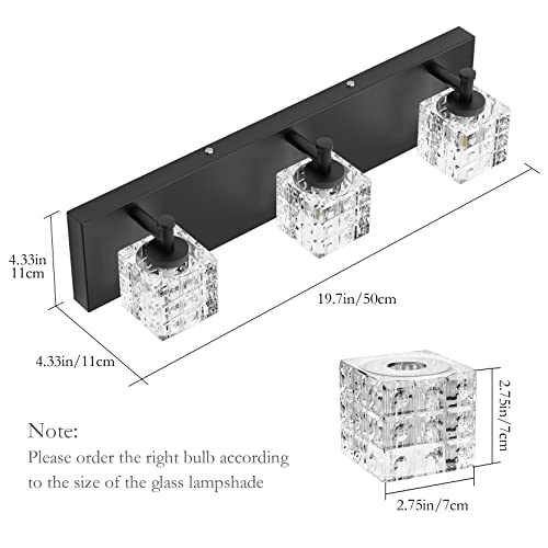 Ralbay Black Vanity Light 3 Lights Modern Crystal Matte Black Bathroom Light Fixtures Modern Crystal Bathroom Vanity Light Fixtures - color: Black, size: 20 inch