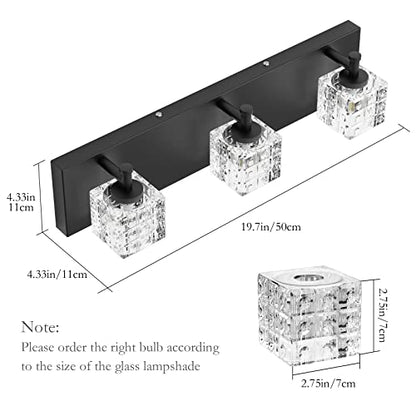 Ralbay Black Vanity Light 3 Lights Modern Crystal Matte Black Bathroom Light Fixtures Modern Crystal Bathroom Vanity Light Fixtures - color: Black, size: 20 inch