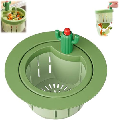 Cactus Sink Strainer Basket, Press to Dump Basket Waste Collector, Multifunctional Cute Kitchen Sink Drain Strainer, No Touch Food Waste Remover for Clogged Drains, Fun Sink Accessory