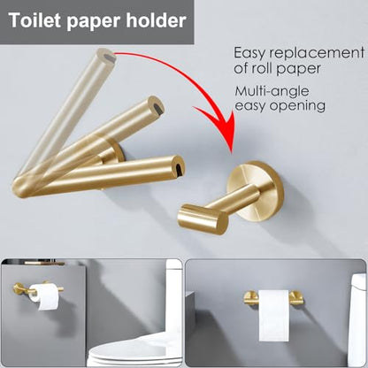 Brushed Gold Flip Toilet Paper Holder, Towel Ring Set 2 Pieces Hand Towel Holder for Bathroom Hardware Accessories Set SUS304 Stainless Steel Sturdy Wall Mount Bathroom Holder - color: Gold