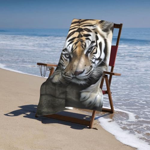 Tiger Lie On Rock Bath Towel Super Absorbent Beach Towels Microfiber Bathroom Towel 32 x 52 Inch - color: Tiger Lie on Rock