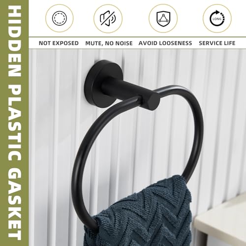 Matte Black Bathroom Hardware Set, 2-piece, 304 Stainless Steel | Bathroom Accessories Set for Bathroom Restroom, 180° rotating Towel Ring, Open-arm Toilet Paper Holder, Drilling Mounted - color: Matte Black Oval Shape