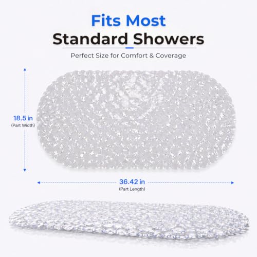 Bath Bliss Non-Slip Pebble Bathtub Mat 18x36 Oval Clear Color | Suction Cup Shower Mat with Drain Holes | Machine Washable Anti-Slip Tub Mat - color: Clear