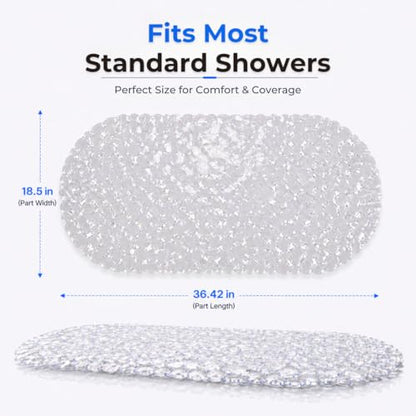 Bath Bliss Non-Slip Pebble Bathtub Mat 18x36 Oval Clear Color | Suction Cup Shower Mat with Drain Holes | Machine Washable Anti-Slip Tub Mat - color: Clear