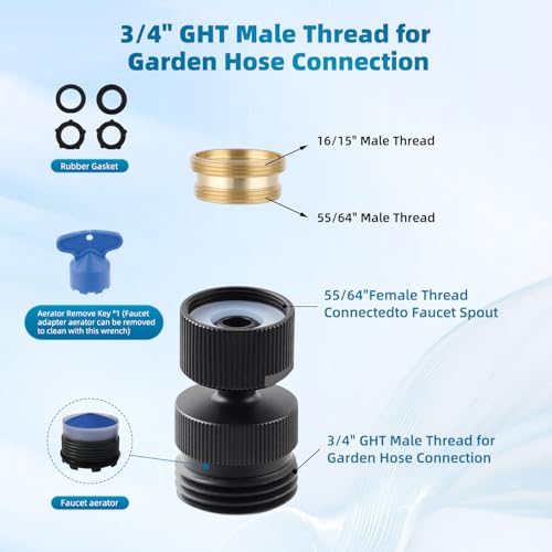 Hibbent Swivel Faucet Adapter Kit, Solid Brass 3/4" Garden Hose Connector, 360 Degree Kitchen Sink Faucet Adapter for Female & Male to Male, Matte Black - color: Matte Black, style: Female Thread