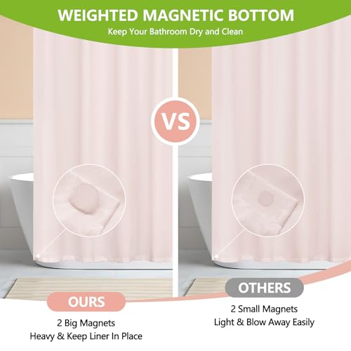 Seenus Waterproof Soft Microfiber Shower Curtain TPU Backed Lightweight, Baby Pink Fabric Shower Curtain Liner with 2 Large Magnets, 72 x 72 Inch 2 in 1 Hotel Quality Cloth Bathroom Curtain Washable - color: Baby Pink, size: 72"W x 72"L (Pack of 1)