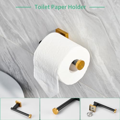 Miyili 4-Piece Bathroom Hardware Kit Set Stainless Steel Wall Mount - Includes Double Towel Bar, Hand Towel Rack, Toilet Paper Holder, Robe Hook, Black & Gold, BS02BG4 - color: Black & Gold