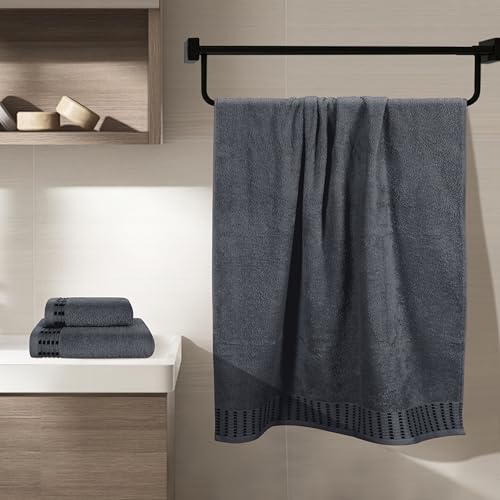 Ultra Soft 3 Pack Cotton Towel Set, Contains a Bath Towels 28x55 inch, a Hand Towels 16x24 inch & a Wash Cloths 12x12 inch, Ideal Everyday use, Compact & Lightweight - Charcoal Grey - color: Charcoal Grey, size: 3 Pack Set