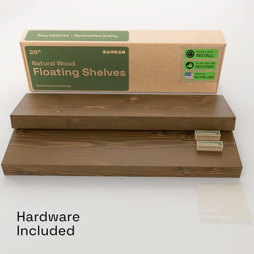 Solid Wood Floating Shelves for Wall 24 Inch Walnut, Wooden Bathroom Shelf | Real Wood, Wall Mounted, Rustic Farmhouse, Bedroom Kitchen Living Room, Walnut Finish, 24W x 6,7D, Set of 2 - color: Walnut, size: 24 Inch