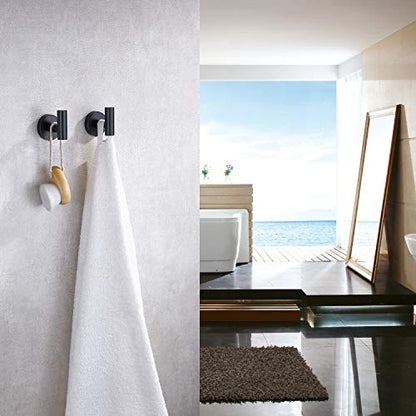 TASTOS Matte Black Bathroom Towel Coat Hook Stainless Steel, 2 Pack Robe Clothes Cabinet Closet Sponges Hooks Holder Round Style Heavy Duty Wall Hook for Bathroom Kitchen Hotel Wall Mounted - color: Matte Black