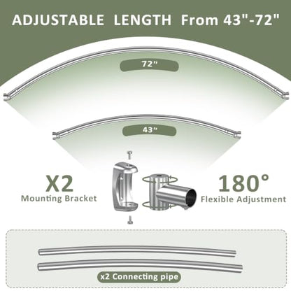 Curved Shower Curtain Rod for Bathroom, Curved Shower Rod Round, Stainless Steel Rust Proof, 43-72 Inches Adjustable,Silver