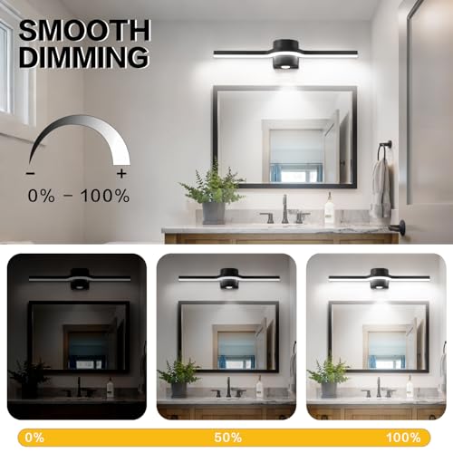 Bathroom Light Fixtures Over Mirror – 24 Inch Black Vanity Light for Bathroom LED Dimmable 6000K Cool White with Extra Spotlight Modern Matte Black Aluminum - size: 24 Inch