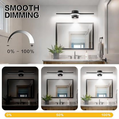 Bathroom Light Fixtures Over Mirror – 24 Inch Black Vanity Light for Bathroom LED Dimmable 6000K Cool White with Extra Spotlight Modern Matte Black Aluminum - size: 24 Inch