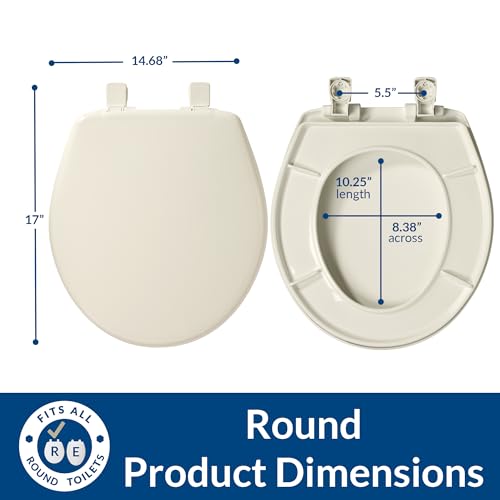 Bemis 730SLEC Slow Close Toilet Seat, Easy Clean Hinges and Durable Plastic Seat, Made in USA, Round, Biscuit - color: Biscuit, size: Round