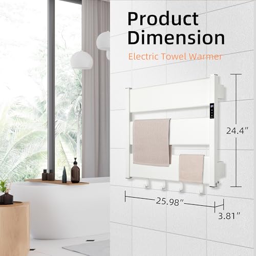 K&KALONZO Electric Heated Towel Rack, 2-Min Heat, Plug-in/Hardwired, H3-W | Wall Mounted, 10 Timers & 3 Heat Levels, 2H Rapid Dry, Anti-Scald, Aerospace Aluminum Towel Warmer for Bathroom, 4 Hooks, - color: White, size: 3-Bar