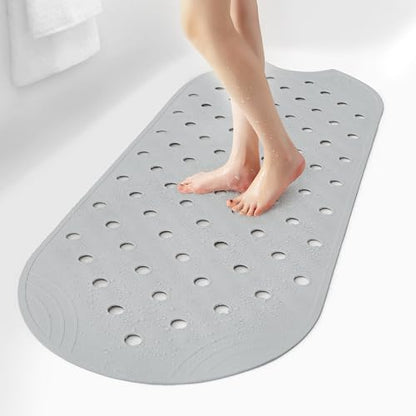 Rubber Bathtub Mat Shower Mat Non-Slip, 39x16 Inch, Bath Tub Floor Mat with Suction Cups and Drainage Holes, Grey - color: Grey, size: 39" x 16" (Oval)