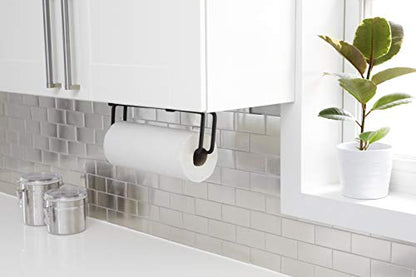 Umbra Squire Paper Towel Holder, Under Cabinet Wall Mount Steel, Black | Bent metal, space saving compact size, hangs over door or shelf, low waste finish, fits kitchen or bath