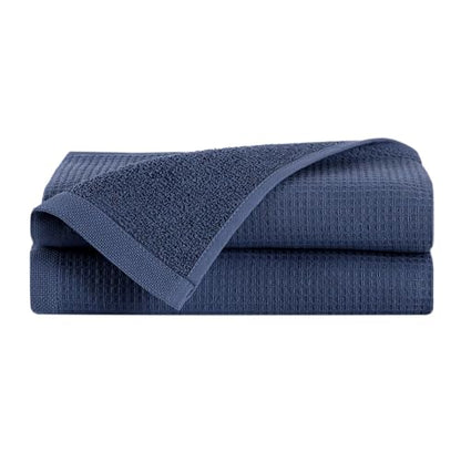 100% Turkish Cotton Dual-Sided Waffle and Terry Towel Set - Ultra Absorbent, Soft & Quick Dry - Bath Towels, Hand Towels & Washcloths (Dusty Blue, 2-Piece Hand Towel Set) - color: Dusty Blue, size: 2-Piece Hand Towel Set