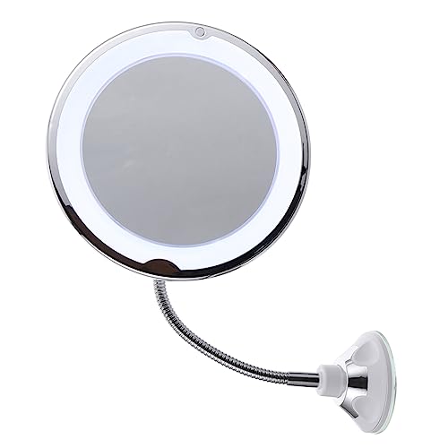 Rotating Makeup Mirror with Magnification LED Light Powerful Suction Cup Vanity Mirror for Bathroom Bedroom Travel Viewing Angle