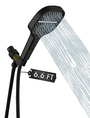 Handheld Shower Head with Extra Long Hose, 8 Setting Square Detachable Hand Held Spray with Upgrade Piano-Key Button & On Off Switch, 79" Long Stainless Steel Hose, Adjustable Bracket - Matte Black - color: Matte Black