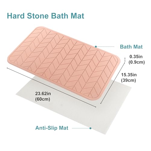 JUERLEN 2 Pack Diatomaceous Earth Shower Mat, Stone Bath Mat, Nonslip Super Absorbent Fast-Drying Hard Bath Mat for Bathroom Shower Floor, 24 x 16 inch, Pink Arrow Design - color: Pink