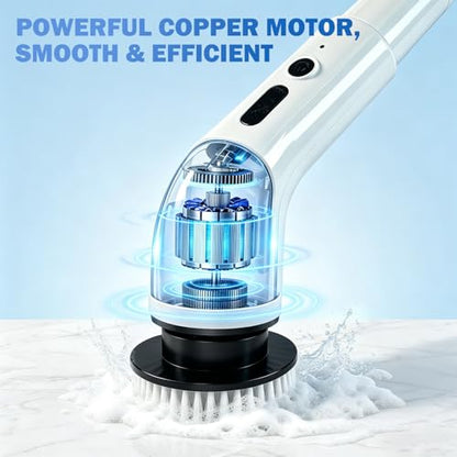 Electric Spin Scrubber, Cordless Shower Scrubber with 9 Scrub Brushes, 2 Speed & Battery Level Display, Adjustable Extension Handle Power Scrubber for Bathroom Tile Tub Floor