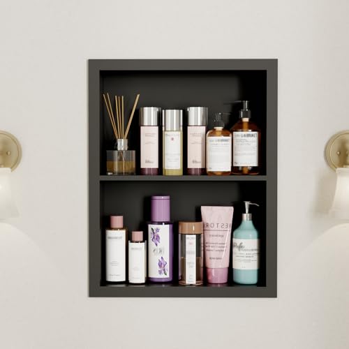 14x18 Medicine Cabinet Recessed Stainless Steel, 2-Tier, Medicine Cabinet Organizer,Stainless Steel Wall Niche, Bathroom Wall Cabinet, Recessed Bathroom Cabinet, Wall Cabinet, Black - color: Black, size: Classic 2-Tier