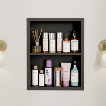14x18 Medicine Cabinet Recessed Stainless Steel, 2-Tier, Medicine Cabinet Organizer,Stainless Steel Wall Niche, Bathroom Wall Cabinet, Recessed Bathroom Cabinet, Wall Cabinet, Black - color: Black, size: Classic 2-Tier