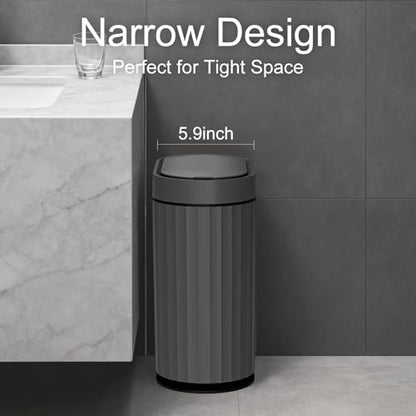 ELPHECO Bathroom Trash Can with Automatic Lid, 2 Gallon, Cement Grey Black | Motion Sensor Garbage Can, IPX5 Waterproof Slim Plastic Wastebasket, Smart Trash Bin for Bedroom, Bathroom and Office - color: Cement Grey Black