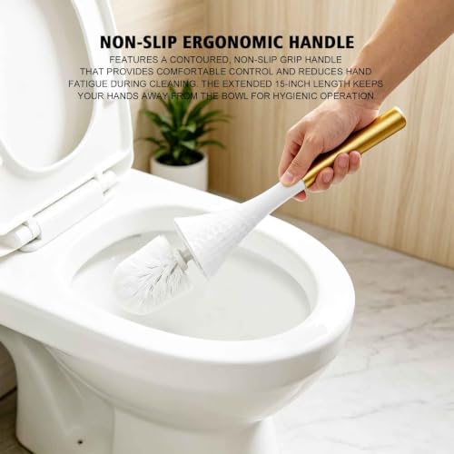 Premium Toilet Brush and Holder Set, Sturdy Non-Slip Handle with Durable Firm Bristles, ABS Rust-Resistant Holder, Compact 5.5" x 15" for Deep Bathroom Cleaning