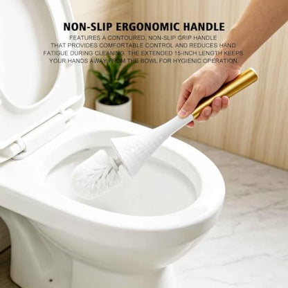 Premium Toilet Brush and Holder Set, Sturdy Non-Slip Handle with Durable Firm Bristles, ABS Rust-Resistant Holder, Compact 5.5" x 15" for Deep Bathroom Cleaning