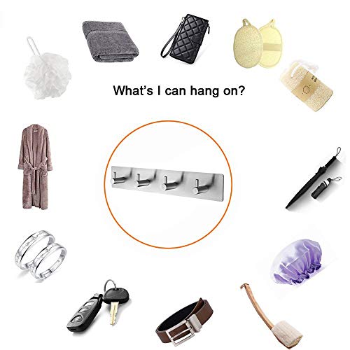 Self Adhesive Stainless Steel Hooks, Wall Mounted Heavy Duty Hanger, Key Rack Towel Hooks for Bathroom, Living Room, Kitchen (4 Hooks) - color: 4 Hooks