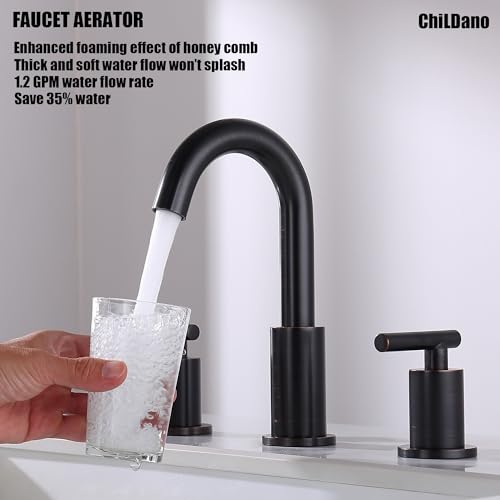 ChiLDano Oil Rubbed Bronze Bathroom Faucets with Pop Up Drain& Supply Hose | Bronze 3 Piece Bathroom Faucet for Sink 3 Hole, Widespread Vanity Sink Faucet 2 Handles, Pedestal Sink Faucet 3 Hole - color: Oil Rubbed Bronze