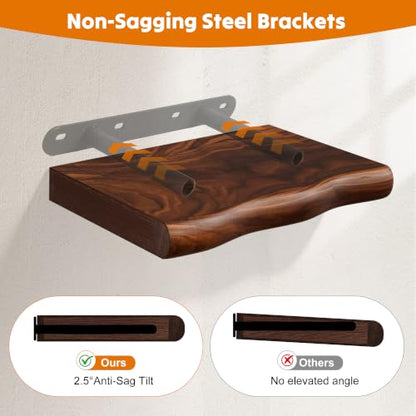 Solid Wood Live Edge Floating Shelves Set of 2 – 12" Rustic Wall Shelf with Hidden Bracket System, Wall Mounted Shelves for Bathroom, Kitchen, Living Room, Bedroom (Walnut) - color: Walnut, size: 12inch