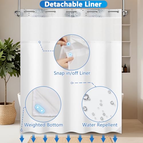 No Hook Shower Curtain and Liner Set, Grey Dandelion Farmhouse Waterproof Shower Curtain with Mesh Top Window and Weighted Hem, Machine Washable Shower Curtains for Bathroom and Hotel, 71" W x 74" L - color: Flying Dandelion