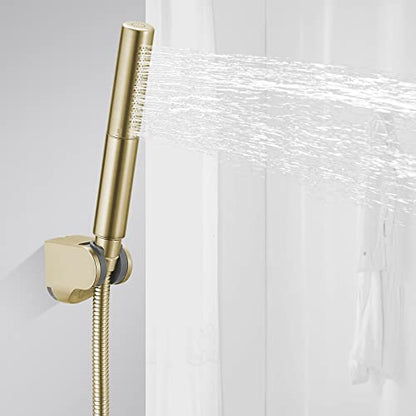 Handheld Shower Head Sprayer Shower Wand Hand Shower Showerhead Gold | High Pressure Showerhead, Hand Held, Brass Shower Head, Wall Mounted, 60 In Stainless Steel Shower Hose - color: Gold