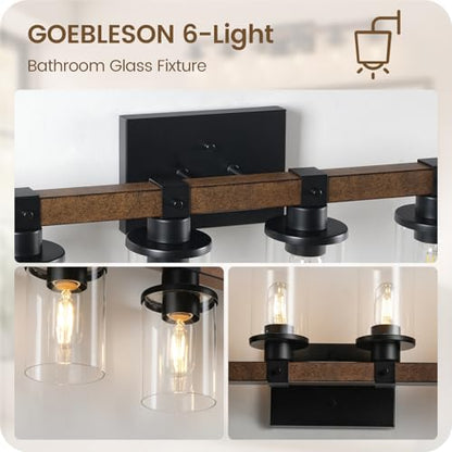 6-Light Bathroom Light Fixture, Vanity Lights for Bathroom with Glass Shade, Rustic Bathroom Light Fixtures, E26 Base F12BD05 - size: 6-Light