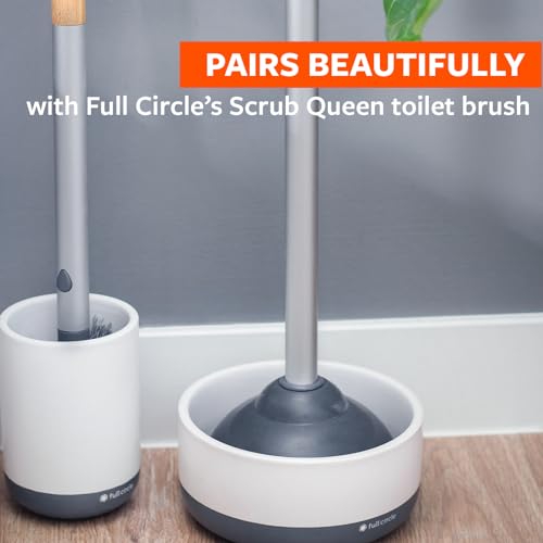 Full Circle Quick Drying Toilet Plunger - Bathroom Toilet Plunger with Ceramic Holder and Quick-Dry Base for Mold & Mildew Prevention, Easy to Clean & More Hygenic, White - color: Starter Kit, style: Plunger