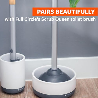 Full Circle Quick Drying Toilet Plunger - Bathroom Toilet Plunger with Ceramic Holder and Quick-Dry Base for Mold & Mildew Prevention, Easy to Clean & More Hygenic, White - color: Starter Kit, style: Plunger