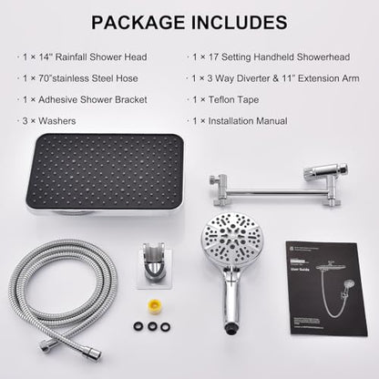 14 Inch Rain Shower Head and Handheld Spray Combo Set, Tool-Free Easy Installation Bathroom Shower System, High Pressure Multi-Function Showerhead with Multiple Spray Modes for Home Use - style: Classic