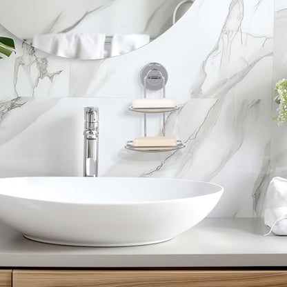 DOITOOL Soap Holder with Drainage Holes Stainless Steel Double Layer with Powerful Suction Cup, Rust Proof Soap Dish for Bathroom and Kitchen Wall Mount