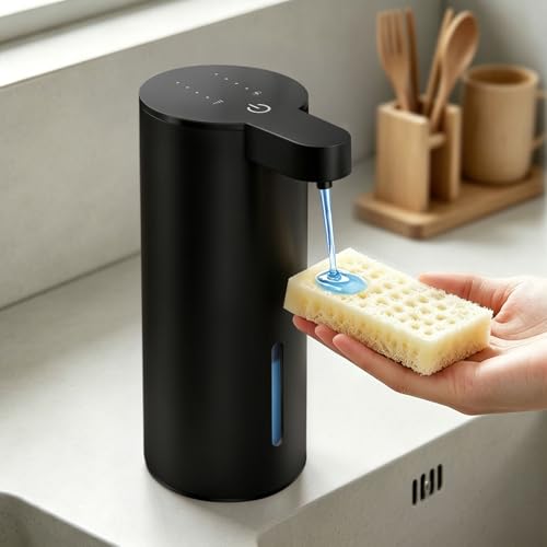 Touchless Automatic Liquid Soap Dispenser, Stainless Steel, Rechargeable | 4 Levels Adjustable, No Clog,13.5oz Capacity,IPX5 Waterproof, Wall Mount, For Hand & Dish Soap, Bathroom Kitchen Hotel Use - color: Black