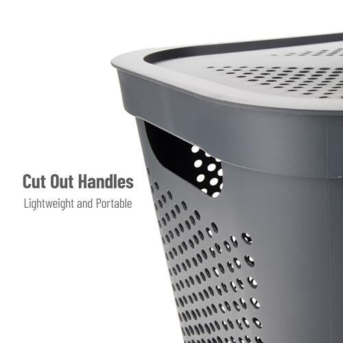 Mind Reader Slim Laundry Hamper with Lid, 60L Clothes Basket, Ventilated Plastic, Gray - color: Gray, size: Single