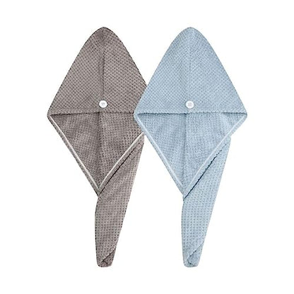 M-bestl 2 Pack Absorbent Microfiber Hair Towel Wrap,Anti-frizz Hair Drying Towel with Button to Dry Hair Quickly,25.6X9.8 inch (Gray&Blue) - color: Gray&blue