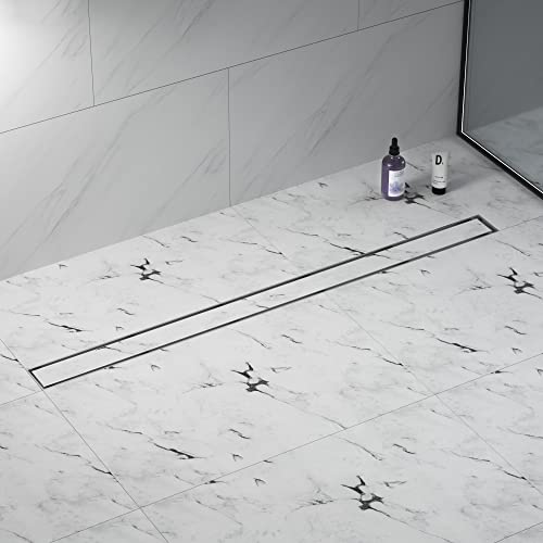 Linear Shower Drain, 304 Stainless Steel Floor Drain 42" | with Tiled Insert Grate & Hair Strainer, Bathroom 2-in-1 Tiled in Drain, CUPC Certified - color: Brushed, size: 42''