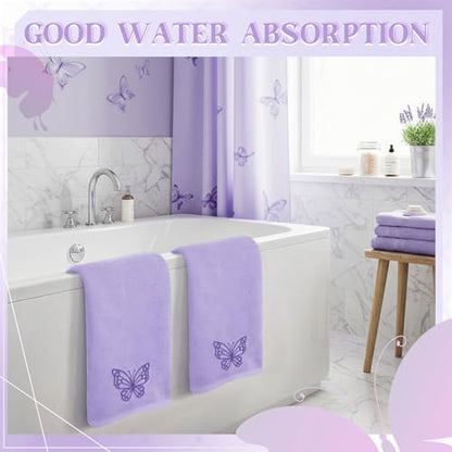 SmoothNovelty 2 Pcs Butterfly Hand Towels Light Purple Bathroom Decor 14x29 Inch Embroidered 100% Cotton Soft Absorbent Spring Summer Washcloths Decorative Hand Towels for Bathroom Kitchen - style: Butterfly