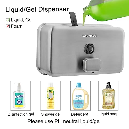 Wall Mounted Commercial Soap Dispenser Bathroom, Horizontal Brushed | 1100ml 37oz Stainless Steel Liquid Hand Sanitizer Dispenser - color: Horizontal Brushed
