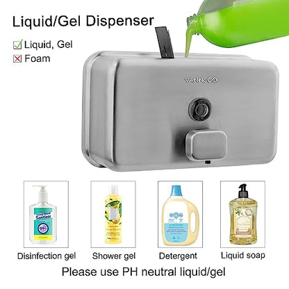 Wall Mounted Commercial Soap Dispenser Bathroom, Horizontal Brushed | 1100ml 37oz Stainless Steel Liquid Hand Sanitizer Dispenser - color: Horizontal Brushed