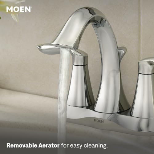 Moen Eva Chrome Two-Handle Centerset Bathroom Sink Faucet with Drain Assembly for 3-hole Installation Setups, 6410 - color: Chrome